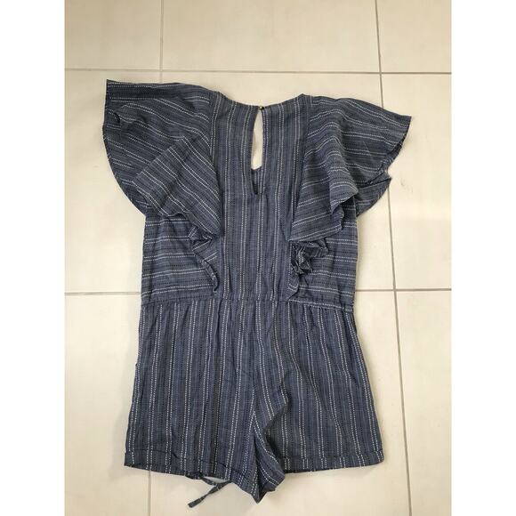 Mudpie Isla Romper Striped Ruffle Sleeve Drawstring - Picture 9 of 12